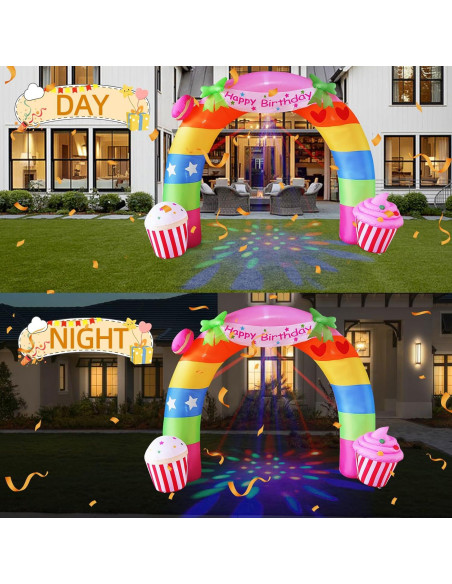 Arco Inflable de Cumpleaños Arcoíris 3.35m con LED SHDEJTG