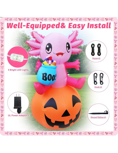 Decoración Inflable de Halloween Anroog Axolote 1.6m con LED