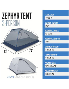 Carpa de Camping ALPS Mountaineering Zephyr 3 Personas Gris/Navy 2