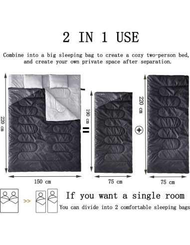 Saco de dormir doble Tuphen TP-2-SD XL 220x150 cm 3 estaciones