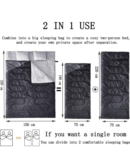 Saco de dormir doble Tuphen TP-2-SD XL 220x150 cm 3 estaciones