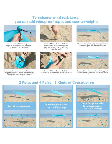 Tienda de Playa WILDPATH 3.05x3.05m UPF 50+ con 8 Sacos