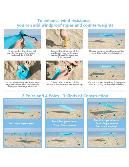 Tienda de Playa WILDPATH 3.05x3.05m UPF 50+ con 8 Sacos