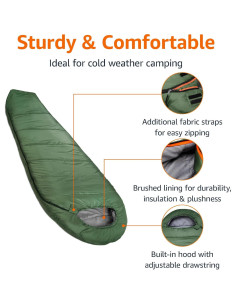 Saco de dormir momia Amazon Basics para clima frío - Verde Oliva 2