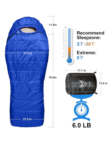 Saco de Dormir Tipo Momia AZITREK 0C XL Impermeable