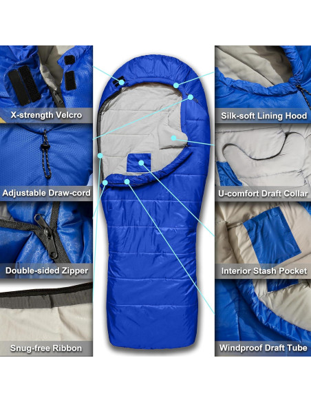 Saco de Dormir Tipo Momia AZITREK 0C XL Impermeable