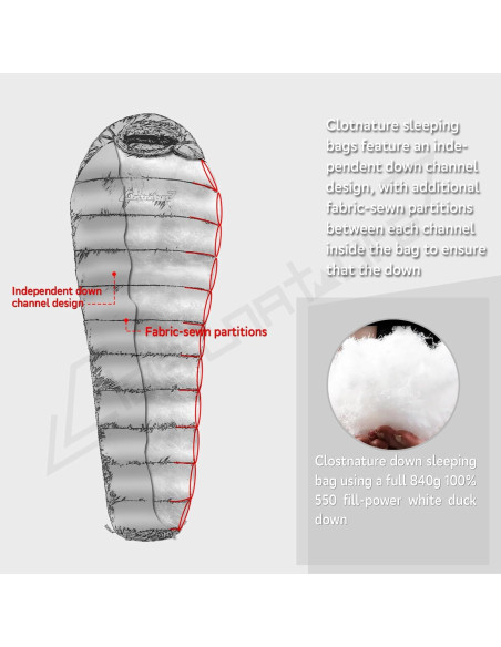 Saco de dormir Clostnature Momia 550 Fill Power 3-4 estaciones