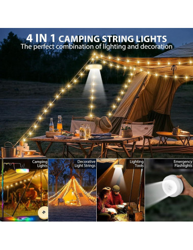 Luces de Camping Recargables UGDLUCK 10m 9 Modos IP4