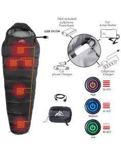 Saco de Dormir Calefaccionado Mantuole 230x90cm USB 5 Almohadillas 2