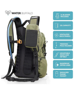 Mochila de Hidratación Water Buffalo 22L con Bolsa 2L Impermeable 2