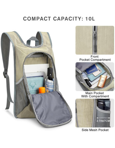 Mochila de Senderismo Plegable G4Free 10L Beige Ligera