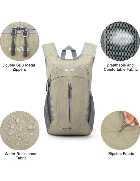 Mochila de Senderismo Plegable G4Free 10L Beige Ligera