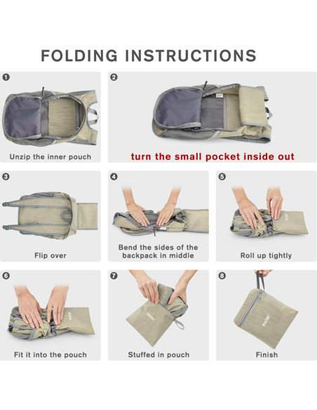 Mochila de Senderismo Plegable G4Free 10L Beige Ligera