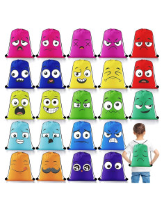 24 Mochilas de Cuerda Emoticon Nylon para Niños y Adolescentes