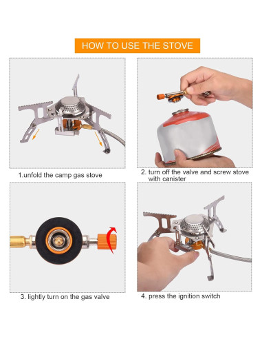 Estufa de Gas Camping Portátil Adaptador Propano 1LB Plegable