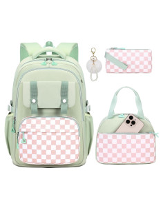 Mochila Escolar MUSEVOS Verde 3 Piezas Resistente al Agua