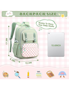 Mochila Escolar MUSEVOS Verde 3 Piezas Resistente al Agua 2