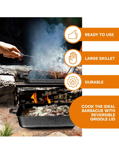 Sartén de Hierro Fundido Bruntmor 4.5L Pre-sazonada con Tapa