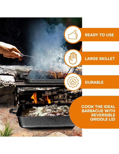 Sartén de Hierro Fundido Bruntmor 4.5L Pre-sazonada con Tapa