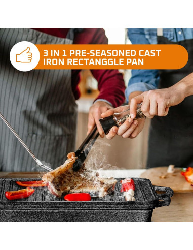 Sartén de Hierro Fundido Bruntmor 4.5L Pre-sazonada con Tapa