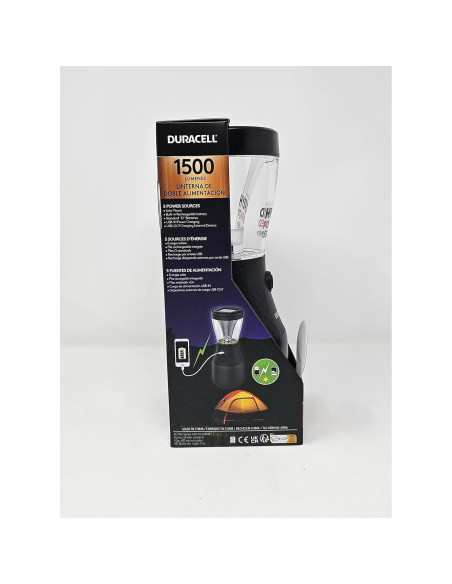 Linterna Recargable Duracell 1500 Lúmenes 5 Fuentes de Energía
