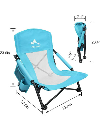 Silla de Playa Plegable Oileus Azul 2.95 kg con Portavasos