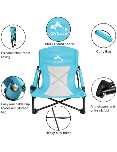 Silla de Playa Plegable Oileus Azul 2.95 kg con Portavasos