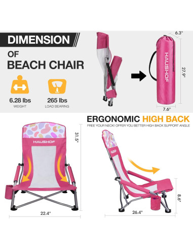 Silla de Playa Plegable HAUSHOF Respaldo Alto 120 kg