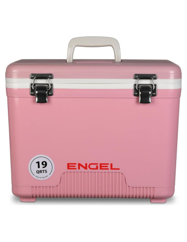 Enfriador Engel 19Qt Hermético Rosa - Caja Seca a Prueba de Fugas
