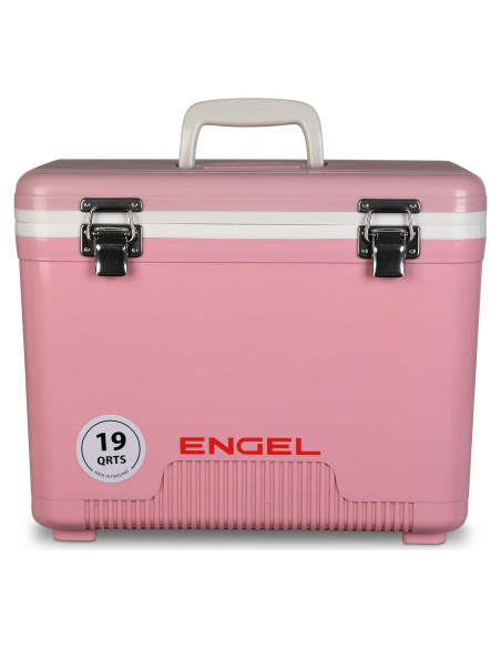 Enfriador Engel 19Qt Hermético Rosa - Caja Seca a Prueba de Fugas