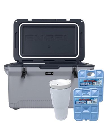 Cooler ENGEL 60 QT Ultra-Ligero con 2 Paquetes de Hielo y Vaso 22 oz