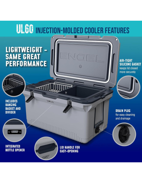 Cooler ENGEL 60 QT Ultra-Ligero con 2 Paquetes de Hielo y Vaso 22 oz