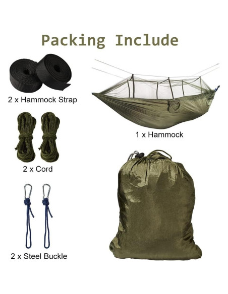 Hamaca de Camping AuMoHall con Red Mosquitera 2.60x1.40m Verde