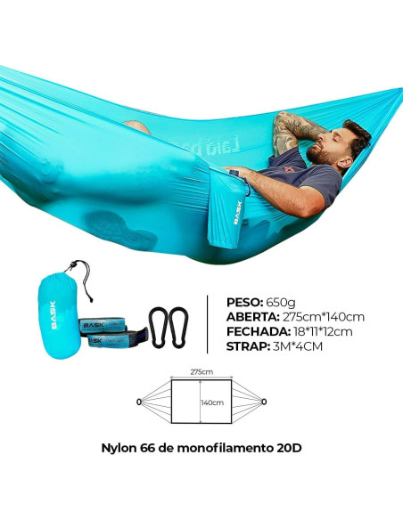 Hamaca Portátil Ultraligera BASK Verde 275x140cm 150kg
