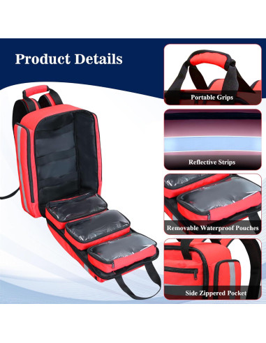 Bolsa de Primeros Auxilios Vacía JIDUODUO Rojo 40.5x30x12 cm