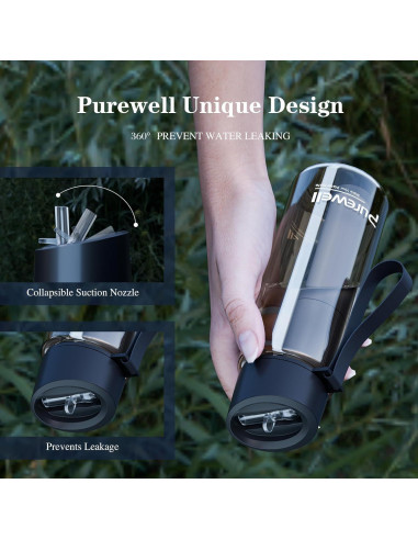 Botella de Agua Filtrada Purewell 1500L Libre de BPA Negra