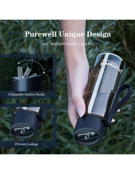 Botella de Agua Filtrada Purewell 1500L Libre de BPA Negra