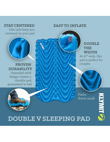 Klymit Almohadilla Aislada Doble V + Estática V2 para Acampar