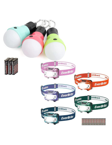 EverBrite Paquete 3 Luces de Camping y 5 Linternas Frontales