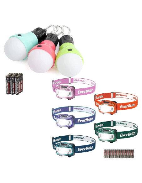 EverBrite Paquete 3 Luces de Camping y 5 Linternas Frontales
