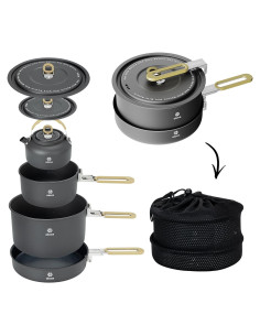 Juego de Utensilios de Camping Alocs - 4 Piezas, Aluminio, 1.7L a 3L