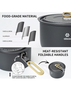 Juego de Utensilios de Camping Alocs - 4 Piezas, Aluminio, 1.7L a 3L 2