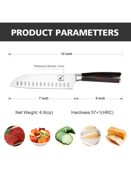 Cuchillo de Chef Santoku imarku 17.8 cm Acero Inoxidable