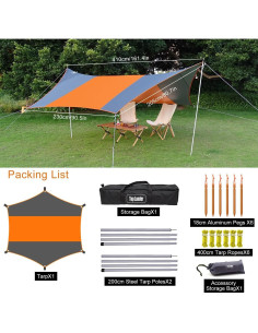 Toldo de Camping Top Lander 410x410cm Impermeable Naranja/Gris 2