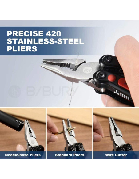 Multiherramienta BIBURY 14 en 1 con Linterna LED y Tijeras