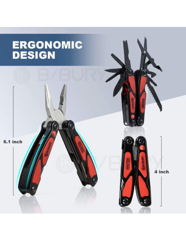 Multiherramienta BIBURY 14 en 1 con Linterna LED y Tijeras