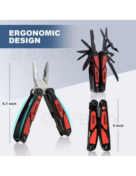 Multiherramienta BIBURY 14 en 1 con Linterna LED y Tijeras