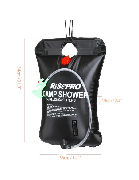 Bolsa de Ducha Solar RISEPRO 20L Calentamiento 45C Camping