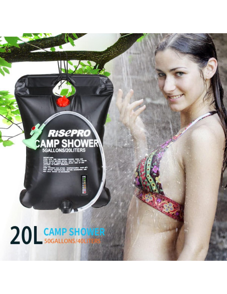 Bolsa de Ducha Solar RISEPRO 20L Calentamiento 45C Camping