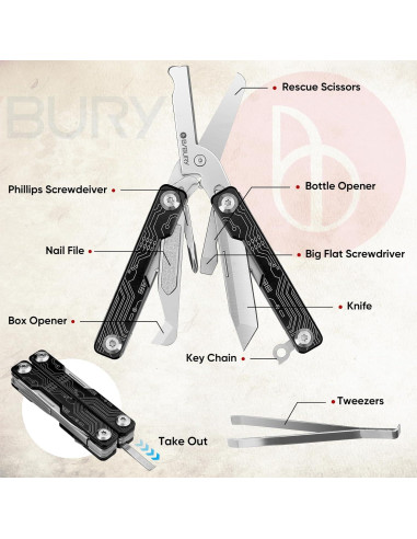 Tijeras Multiherramienta BIBURY 9 en 1 Plegable Acero Inoxidable